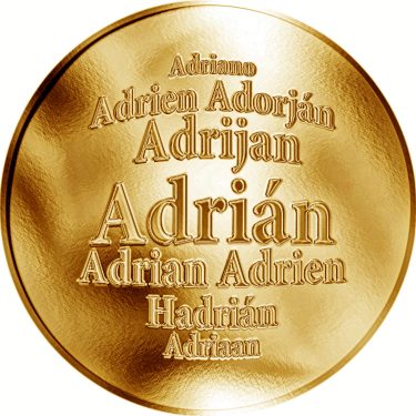 Náhled Averzní strany - Slovenská jména - Adrián - velká zlatá medaile 1 Oz