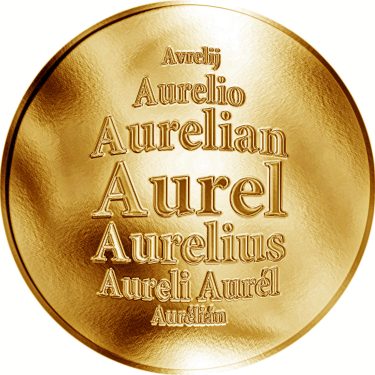 Náhled Averzní strany - Slovenská jména - Aurel - velká zlatá medaile 1 Oz