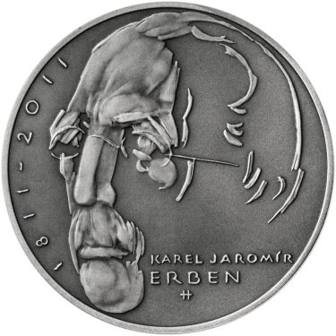 Náhled Averzní strany - Nevydané mince Jiřího Harcuby - Karel Jaromír Erben 34mm stříbro patina