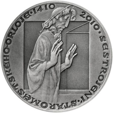 Náhled Averzní strany - Nevydané mince Jiřího Harcuby - Sestrojení Staroměstského orloje 34mm stříbro patina