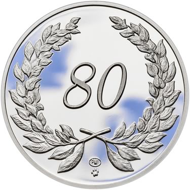 Náhled Averzní strany - Medaile k životnímu výročí 80 let - 1 Oz stříbro Proof