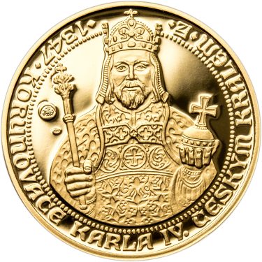 Náhled Averzní strany - Sada zlatého dukátu a stříbrného odražku Korunovace Karla IV. - proof